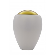 Exkluzív matt fehér üvegopál urna arany tetővel