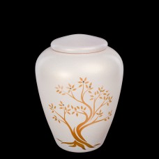 Exkluzív matt fehér üvegopál urna életfa mintával