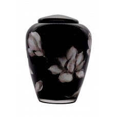 Exkluzív fekete üvegopál urna magnólia mintával