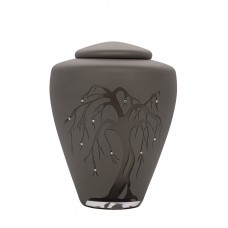 Exkluzív matt szürke üvegopál urna szomorúfűz mintával