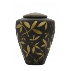 Exkluzív matt fekete üvegopál urna arany bambuszlevél mintával