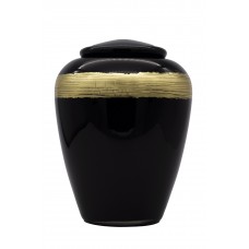 Exkluzív fekete üvegopál urna arany mintával