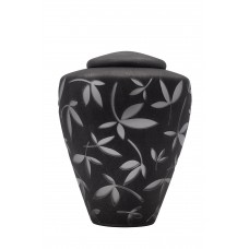 Exkluzív matt fekete üvegopál urna ezüst bambuszlevél mintával
