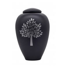 Exkluzív matt fekete üvegopál urna modern életfa mintával