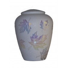 Exkluzív matt fehér üvegopál urna őszi falevél mintával