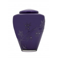 Exkluzív lila üvegopál urna almaág mintával kövekkel