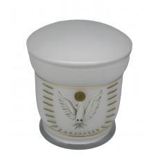 Üvegopál urna galamb mintával fehér színben