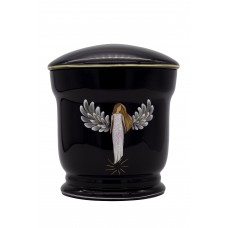 Üvegopál urna angyal mintával fekete színben