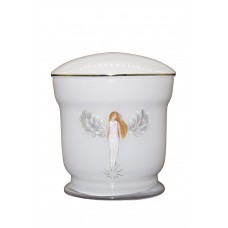 Üvegopál urna angyal mintával fehér színben